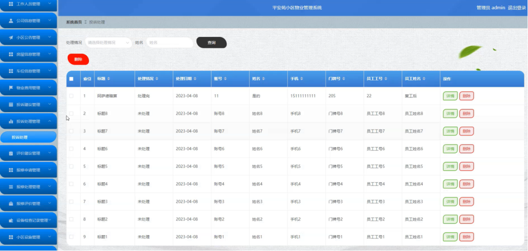 java计算机毕业设计平安苑小区物业管理系统 智慧平安小区物业综合